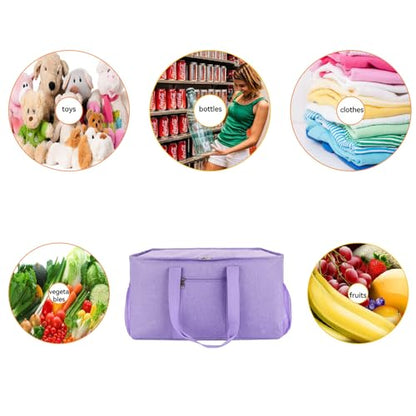 Extra Large Utility Tote Bag - Reusable Grocery Bags Foldable Heavy Duty - color: Purple, style: Covered
