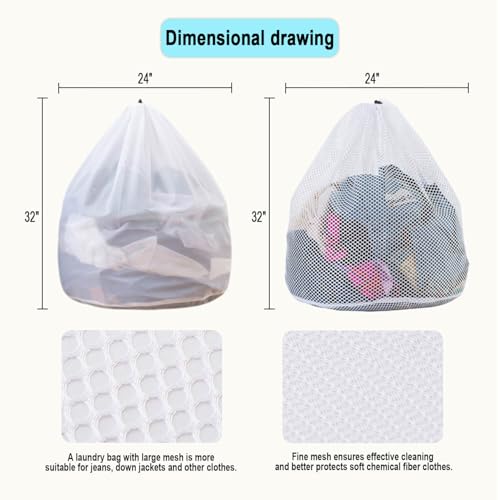Mesh Laundry Bags with Adjustable Single Shoulder Straps 24" x 32" Sturdy Nylon Material Laundry Liners with Drawstring Closure for College, Dorm and Apartment(6PCS-XXLarge) - size: 6PCS-XXLarge
