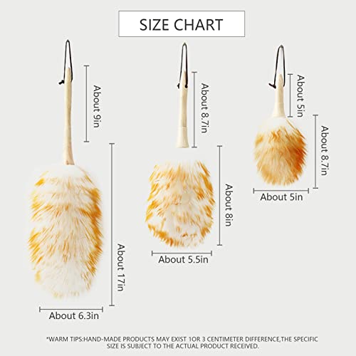 Lambswool Duster 14'' Length Solid Wooden Handle Leather Hang Strap for Cleaning Ceiling Fans Window Blinds Computer Furniture Figurines TV Natural Feather Duster,Yellow+White - color: Yellow+white, size: 14 Inch