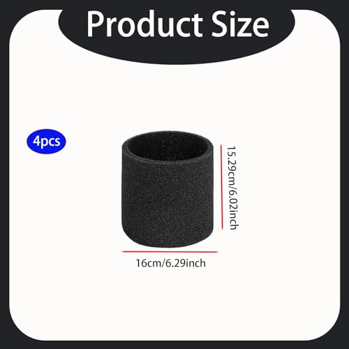 4 Pack 90585 Foam Sleeve for Wet Dry Vacuum Cleaner, VF2001 Foam Replacements Filters Compatible with Shop Vac Wet Dry Vacuums 5 Gallon and Larger