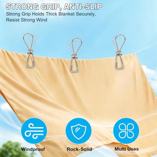 20 Pack Large Clothes Pins, 3.4inch Stainless Steel Wire Clothespins Heavy Duty with Storage Bag, Thick 2.5 mm Metal Clothes Pegs Laundry Clips for Indoor Outdoor Use