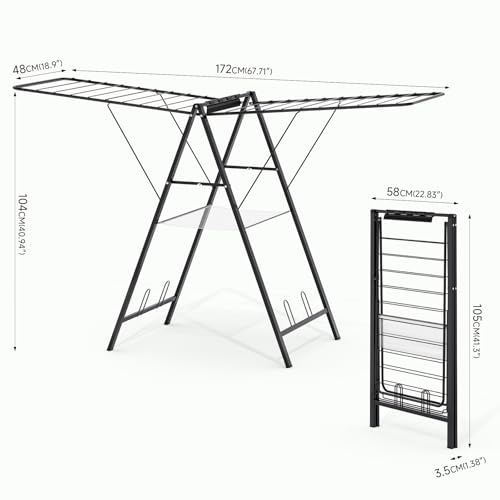 APEXCHASER 6 Height Adjustable Clothes Drying Rack with Shoe Slots, Black - color: Black