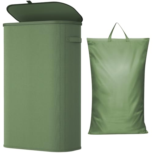 Lifewit Slim Laundry Basket with Lid and Removable Bag, 65L, Green - color: Green, size: 65L
