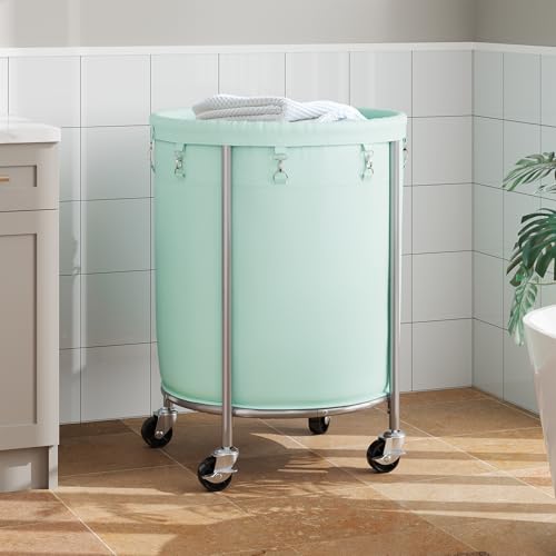 ELYKEN Laundry Basket with Wheels, Round Rolling Laundry Hamper, Mint Green - color: Mint Green, size: 190L