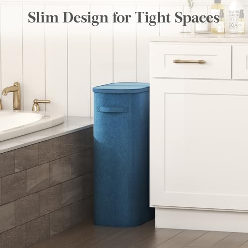 Lifewit Slim Laundry Basket with Lid and Removable Bag, 65L, Dark Blue - color: Dark Blue, size: 65L