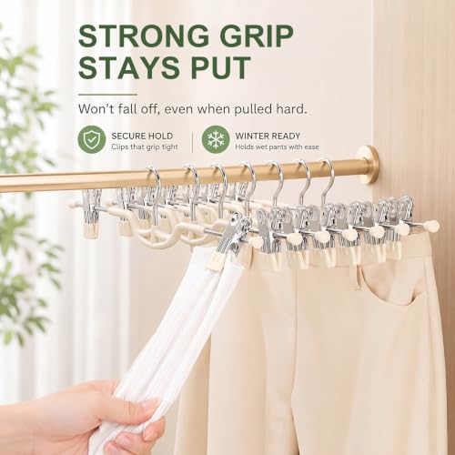 Space Saving Pants Hangers with Clips for Skirts, 10 Pack - color: White