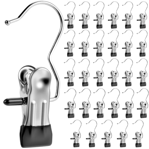 Senbowe 30 Pack Heavy Duty Clothes Pins, Boot Hangers for Closet, Laundry Hook Hanging Clips Clamps for Closet Organizer Pants Hats Socks Towels Clips, Clothespins Hanger for Travel Handbag Legging - color: Black