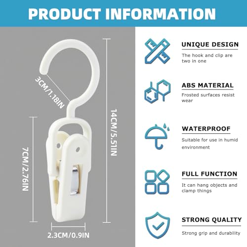 10PCS Laundry Hooks with Clips Super Strong Plastic Home Travel Hanger - color: Multicolor