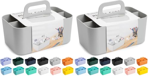 Tiawudi Multipurpose Caddy Organizer, Plastic Caddy with Handle, Stackable Desk Organizer for Stationery, Marker and Pencil, Office Supplies Organizer, Dorm Caddy (Pack of 2) - color: Gray, size: Rectangle (Pack of 2)