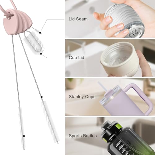 YOTIME 4in1 Straw Cleaner Brush Set, Reusable Standing Straw Brushs with Holder Ring, for Wide and Narrow Straws, Tumblers, Water Bottles and Cups, Pink - style: Standard | Pink