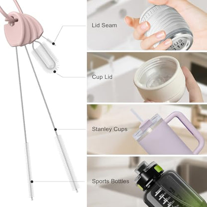 YOTIME 4in1 Straw Cleaner Brush Set, Reusable Standing Straw Brushs with Holder Ring, for Wide and Narrow Straws, Tumblers, Water Bottles and Cups, Pink - style: Standard | Pink