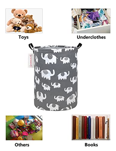 Foldable Waterproof Round Fabric Laundry Basket Home, Gray Elephant - color: Round-Elephant