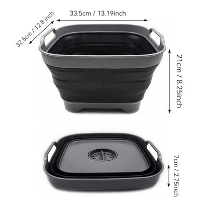 SAMMART 10L (2.64 Gallon) Collapsible Dishpan with Draining Plug - Foldable Washing Basin - Portable Dish Washing Tub - Space Saving Kitchen Storage Tray (1, Grey/Black) - color: Grey/Black