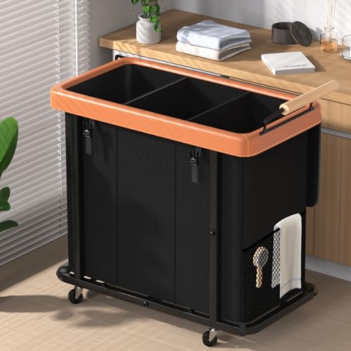 Rolling Laundry Hamper with Wheels, Laundry Hamper 3 Section with Lid Black - color: Black-3 Section, size: 3 Section