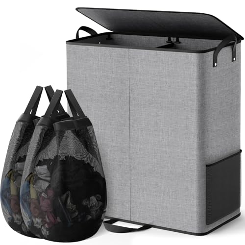 155L 2 Section Laundry Hamper with Lid, Laundry Basket, Gray - color: Gray, size: 155L
