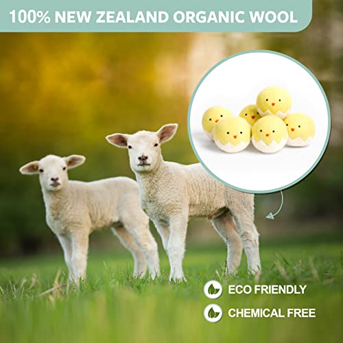Calindiana 100% Organic Premium New Zealand Wool Dryer Balls Laundry Reusable Fabric Softener, Cute Dryer Sheets Alternative, Anti Static XL Size 6 Pack, Yellow Chick - color: Yellow