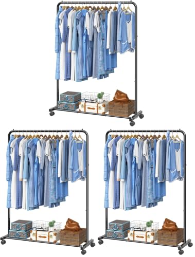 Simple Trending Clothing Rack for Hanging clothes, Portable Garment Rack with Bottom Shelf, Metal Clothes Rack on Wheels for Bedroom, Laundry Room, Black (Pack of 3) - color: Black, size: 14.75"D x 43.5"W x 54.25"H (Pack of 3)