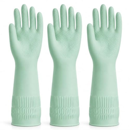 Rubber Dishwashing Gloves, Reusable Cleaning Gloves with Long Cuffs - color: Green (3 Pairs), size: Medium