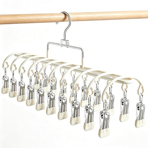 Pants Hangers with 20 Clips, Space Saving Hanging Closet Organizer (Beige) - color: Beige