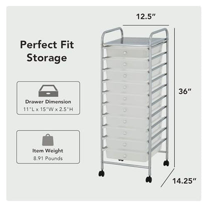 10 Drawer Rolling Storage Cart with Wheels, Slim Utility Organizer, White - color: WHITE