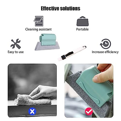 Window Groove Cleaning Tools Set,Small Multipurpose Track Brush with dustpan,Magic Gap Scouring Pad with 10 Replacement Sponge,Sliding Door Slot Cleaner Tools,Hand-held Family Sill Crevice Clean Scrub