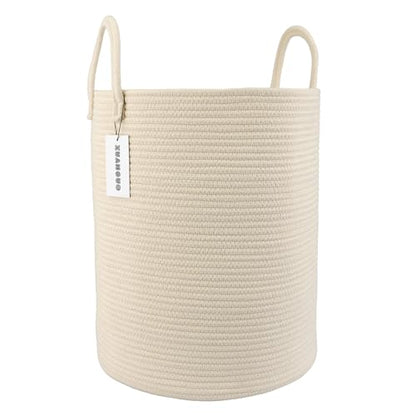 XUANGUO Cotton Rope Laundry Basket Hamper for Clothes, beige - color: beige, size: Regular