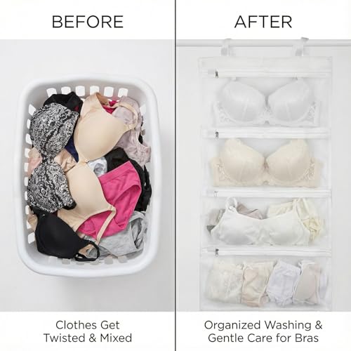 2 Pack Bra Laundry Bags for Washing Machine Bra Bags for Laundry 4-in-1 Mesh Bag for Washing, Drying, Storage and Dust Protection(D–F Cup Capacity)