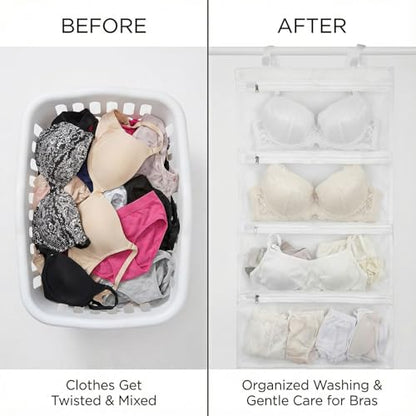 2 Pack Bra Laundry Bags for Washing Machine Bra Bags for Laundry 4-in-1 Mesh Bag for Washing, Drying, Storage and Dust Protection(D–F Cup Capacity)