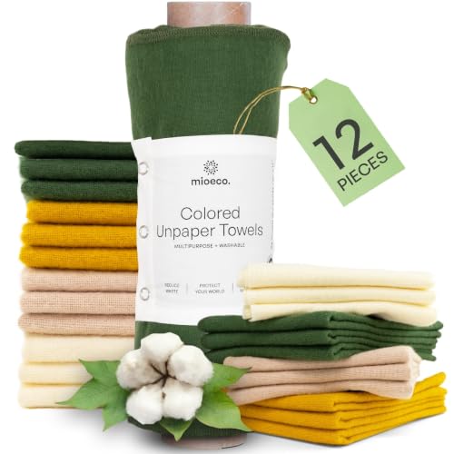 mioeco 12 Pack Reusable Kitchen Paper Towels, Organic Multicolor Cloths - size: 12 Pack Olive Bloom