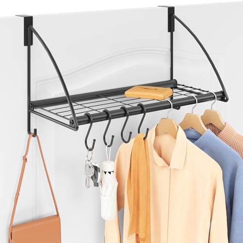 Tajsoon Over the Door Hanger with Storage Rack and 6 Hooks, 16.54" Black - color: Black, size: 16.54"L