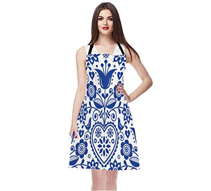 EKOBLA Floral Aprons Bohemian Style Scandinavian Folk Art Navy Blue Waterproof Resistant Chef Cooking Kitchen BBQ Adjustable Aprons for Women Men 27x31 Inch - color: Multi-a102