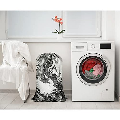 Swono Abstract Marble Texture Laundry Bag with Strap Large Dirty Clothes Organizer Watercolor Ink Painting Liquid Acrylic Easy Fit Laundry Hamper or Basket, Carry Up to 4 Loads of Laundry, Black White - color: Abstract Marble Texture