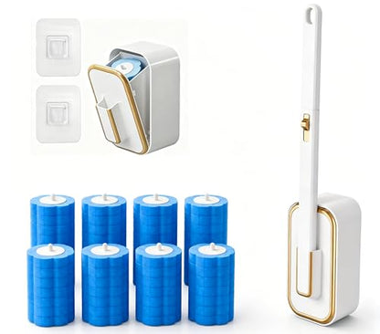 Disposable Toilet Brush and Holder Set with 48 Refill Heads, Hygienic Disposable Brush Head, Wall Mountable Space Saver, No-Touch Handle Operation for Bathroom Cleaner