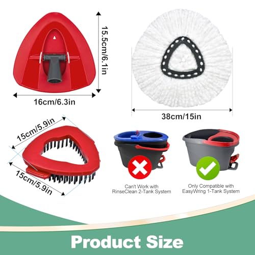 Mop Heads Replacements for Ocedar, Spin Mop Replacement for O-Cedar EasyWring 1 Tank System Mop Refills, Include 3 Pack Heads, 1 Scrub Brush & 1 Base Combo - size: Mop Heads for cedar 1 Tank