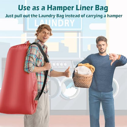 Coomee Heavy Duty Laundry Bag, 2 Pack XL Nylon Laundry Bags with Straps - color: Red, size: 41" x 28" x 1"