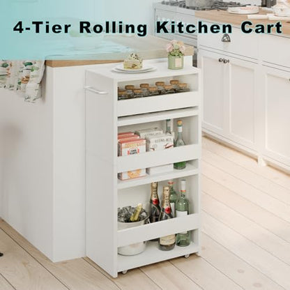 MARTY Slim Rolling Storage Cart, Wood Utility Kitchen Bathroom Laundry Cart - color: All White, size: 7.9"D x 15.75"W x 31.5"H