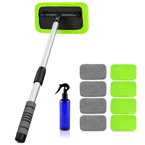 XINDELL Interior Windshield Cleaner Tool – Car Window Cleaning Tool 22inch Extendable Long Handle for Easy Cleaning, 9pcs Reusable Microfiber Pads, Streak-Free Interior & Exterior Auto Glass Cleaner - size: 22in
