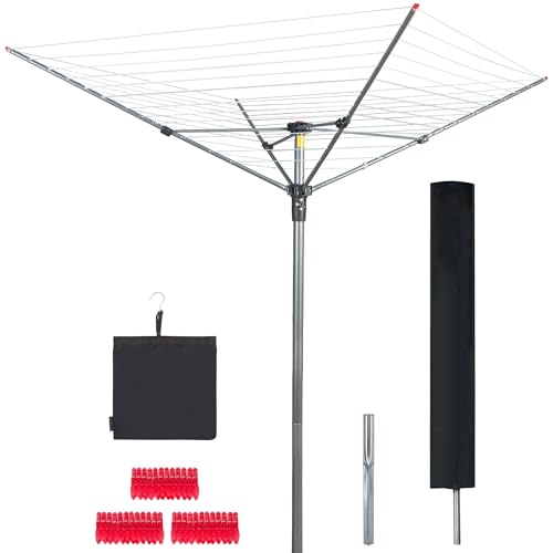 STO STO Umbrella Clothesline Outdoor Drying Rack, 164 Feet Rotary Clothes Drying Rack with Adjustable Height, Folding Laundry Line with Metal Ground Spike for Backyard, Patio, Garden, Heavy Duty - size: 164 Feet