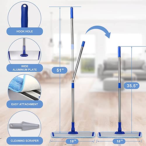 18" Professional Microfiber Mop Floor Cleaning mop, Flat Mop with Stainless Steel Handle,4 Reusable Washable Mop Pads and mop Pads Brush,Microfiber Mop for Hardwood (18" Microfiber Mop)