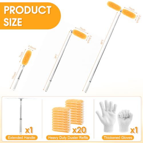 40 Pcs Heavy Duty Duster Refills with 6 ft Extendable Handle and 1 Pair of Gloves, Compatible with Swiffer 360° Disposable Microfiber Feather Dusters Kit for Cleaning Home(Orange) - color: Orange
