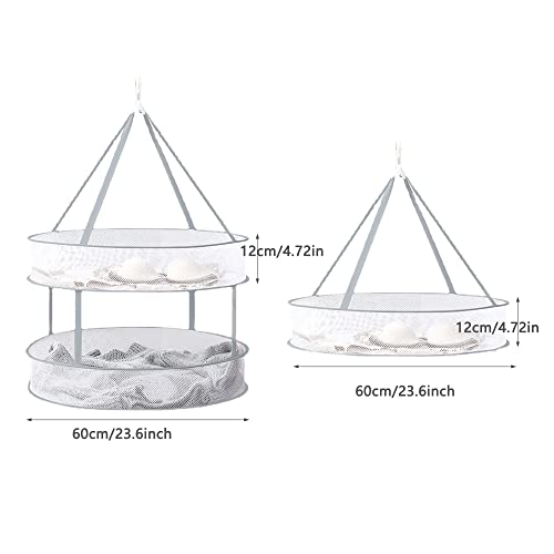 2 Pack Drying Rack Clothing Collapsible Laundry Basket 23'' Folding Hanging Dry Net Mesh Dryer with Hook for Clothes Drying Household Lingerie Sweater Blouse Herb (1Tier+2Tier)