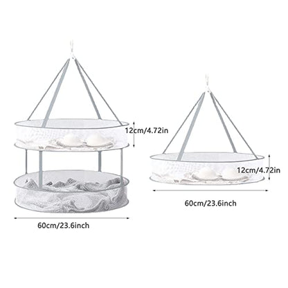 2 Pack Drying Rack Clothing Collapsible Laundry Basket 23'' Folding Hanging Dry Net Mesh Dryer with Hook for Clothes Drying Household Lingerie Sweater Blouse Herb (1Tier+2Tier)