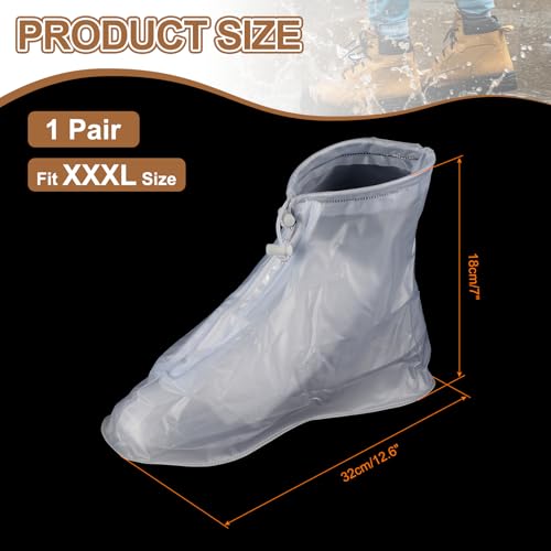 HARFINGTON Waterproof Shoes Cover XXXL (US 9) Non-Slip PVC Reusable Overshoes Rain Galoshes Rain Shoe Protectors with Zipper for Man Women Rainy Outdoor, White - color: White, size: XXXL (US 9)