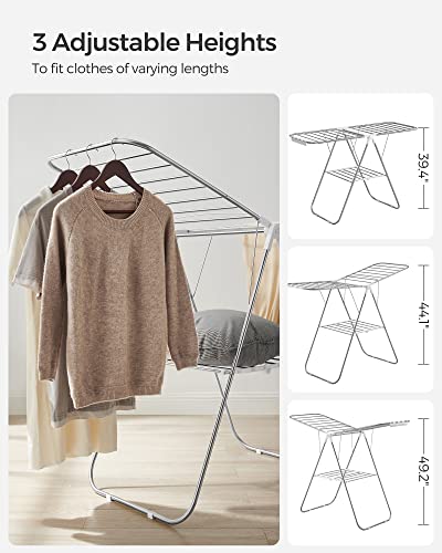 SONGMICS Clothes Drying Rack, Foldable Space-Saving Steel Laundry Rack - color: Silver + White, size: 1 Tier （21.7"d x 58.3"w x 39.4"h）