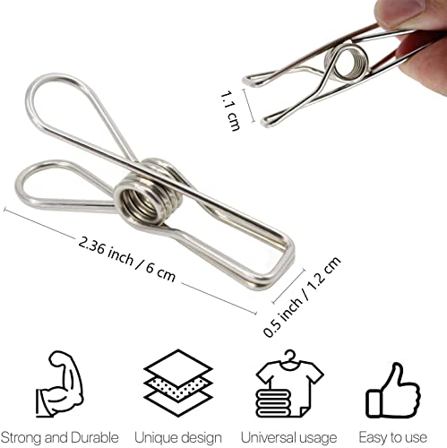 100 Pack Laundry Clothes Pins, Stainless Steel Clothesline Clips for Hanging Clothes, Paper Files, Snacks Seal - size: 100PACK-6CM