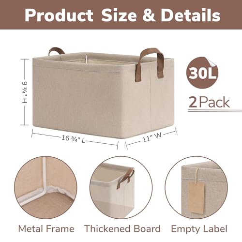 CHICVITA 30L Large Fabric Closet Bins for Shelves, 2Pack, Brown - color: Brown 2-Pack, size: 16 ¾" L x 11" W x 9 ¾" H