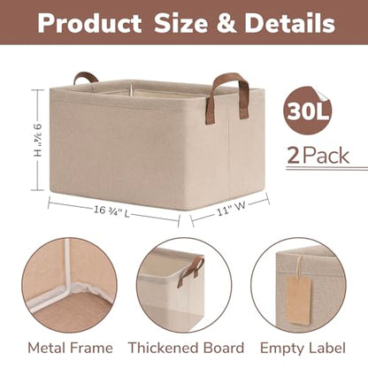 CHICVITA 30L Large Fabric Closet Bins for Shelves, 2Pack, Brown - color: Brown 2-Pack, size: 16 ¾" L x 11" W x 9 ¾" H