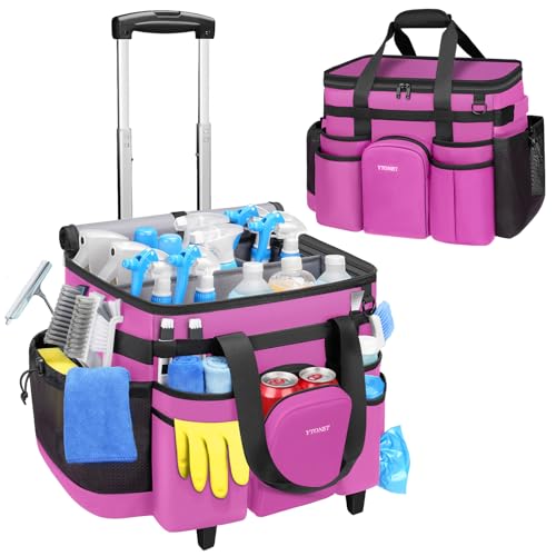 Ytonet Large Cleaning Caddy with Wheels, Cleaning Supplies Organizer - color: Rose Red, size: X-Large
