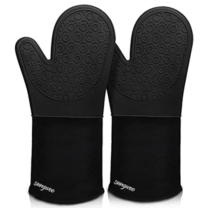 Silicone Oven Mitts - 14.6" Heat Resistant Oven Gloves for Baking, Cooking - color: Black, size: 14.6in Oven Mitts