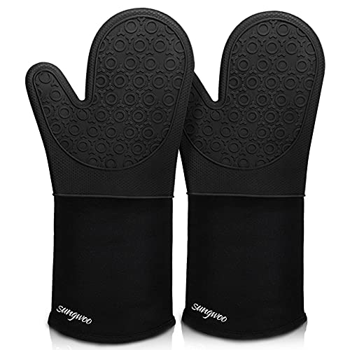 Silicone Oven Mitts - 14.6" Heat Resistant Oven Gloves for Baking, Cooking - color: Black, size: 14.6in Oven Mitts